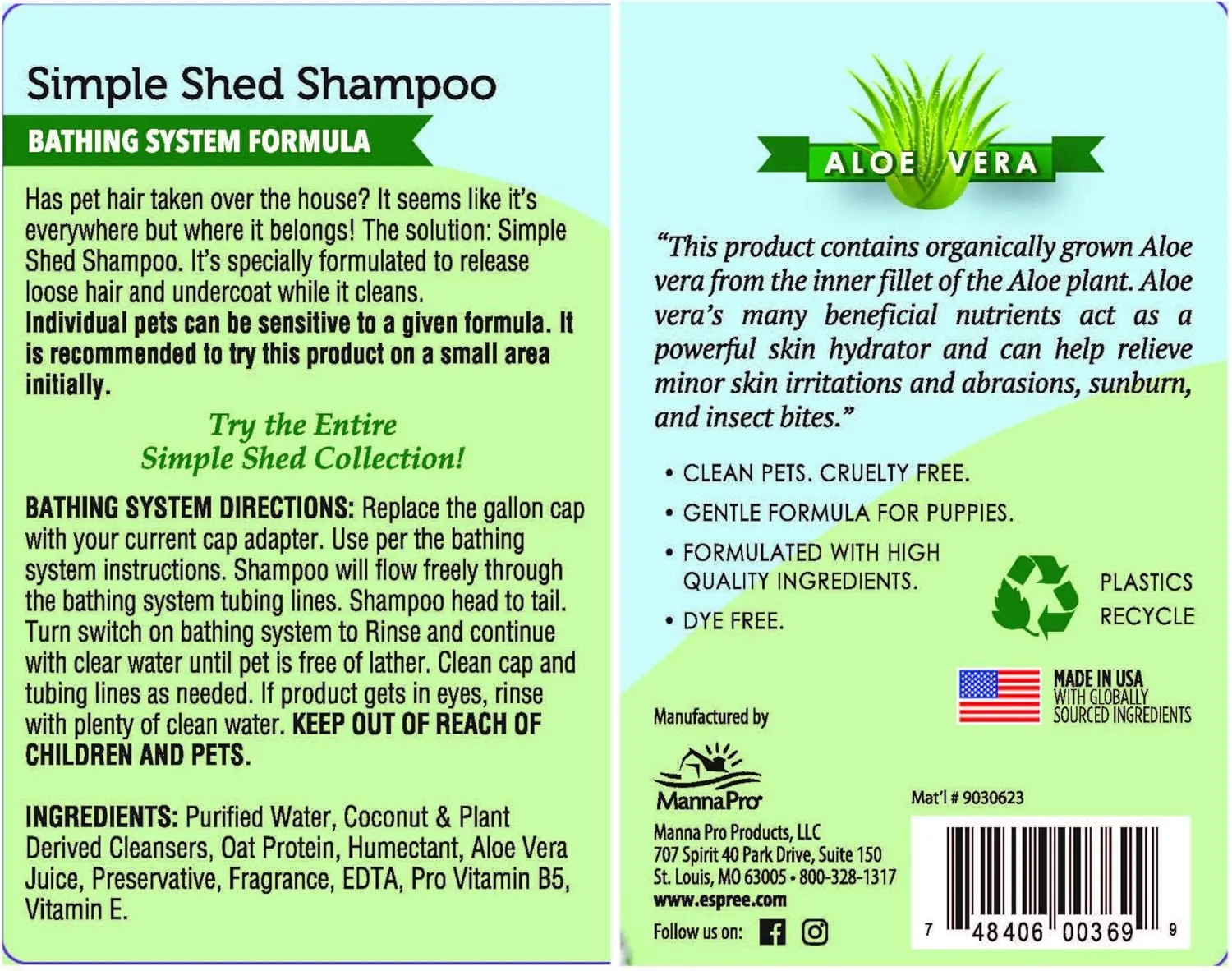 Espree Simple Shed Shampoo, Bathing System, 1 Gallon