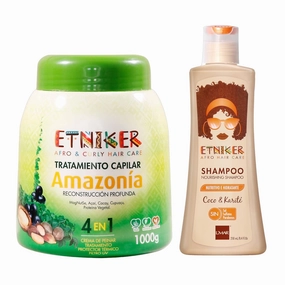 Etniker Amazonia Kit - Amazonia Deep-Conditioning Mask with Magdalena Nut, Cacay, Acai, Cupuaçu & Protein   Nourishing Shampoo | Hydration, Repair, Detangling & Protection | by L’MAR | (2-piece set)