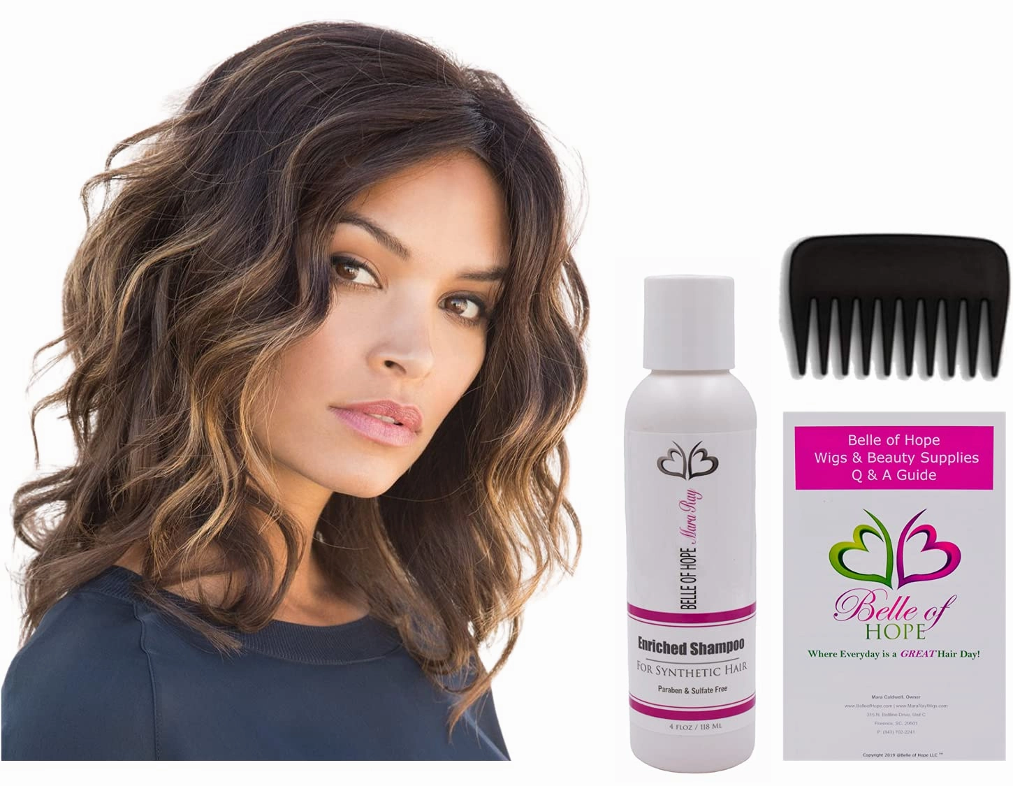 EVANNA TOP PIECE by Rene of Paris, 4PC Bundle: Topper, 4oz Mara Ray Enriched Shampoo, Wide Tooth Comb, and 19 Page Belle of Hope Guide (Creamy Toffee LR)