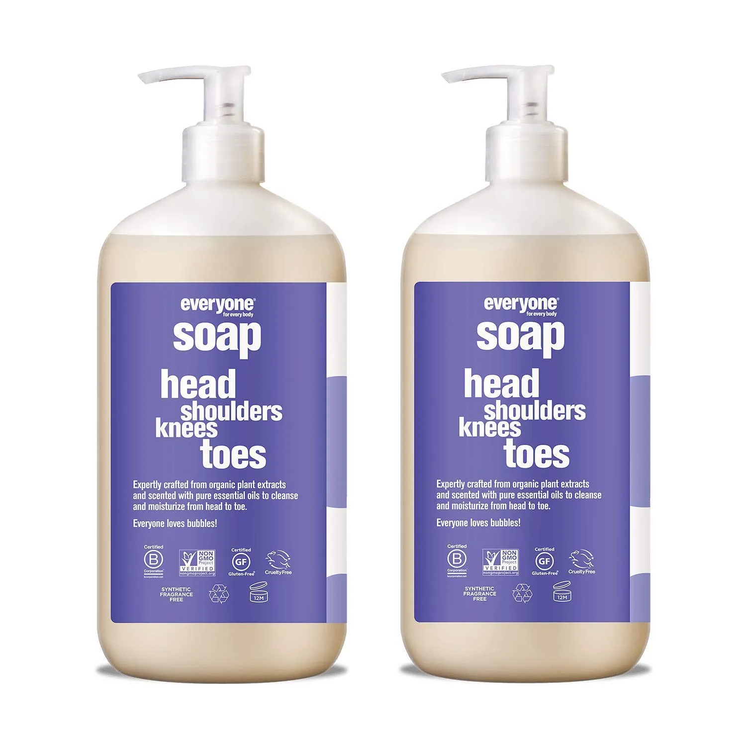 Everyone 3-in-1 Kids Soap, Body Wash, Bubble Bath, Shampoo, 32 Ounce (Pack of 2), Lavender Lullaby, Coconut Cleanser with Plant Extracts and Pure Essential Oils