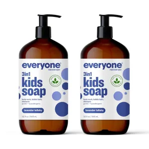 Everyone 3-in-1 Kids Soap, Body Wash, Bubble Bath, Shampoo, 32 Ounce (Pack of 2), Lavender Lullaby, Coconut Cleanser with Plant Extracts and Pure Essential Oils