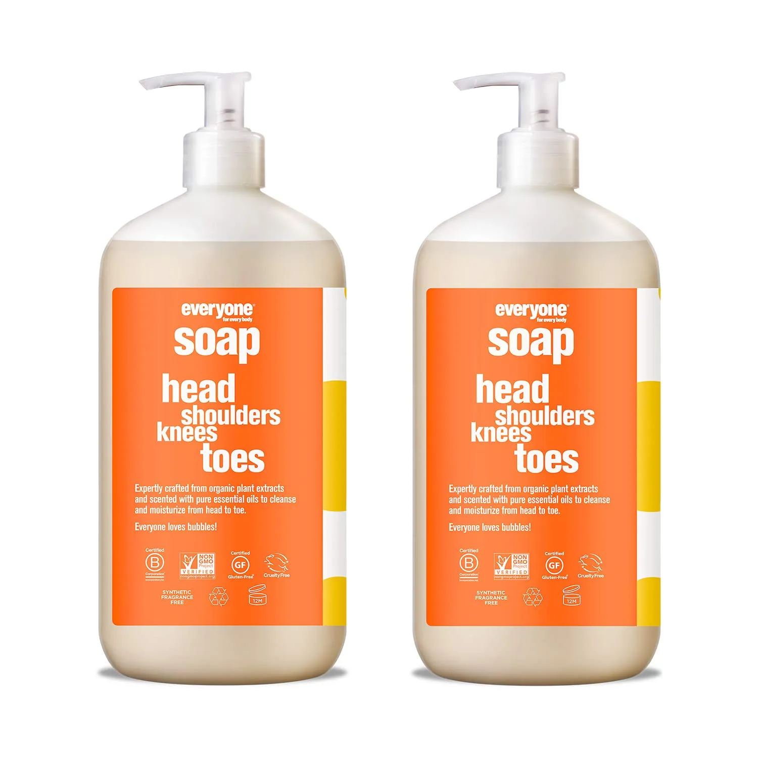 Everyone 3-in-1 Kids Soap, Body Wash, Bubble Bath, Shampoo, 32 Ounce (Pack of 2), Orange Squeeze, Coconut Cleanser with Organic Plant Extracts and Pure Essential Oils (Packaging May Vary)