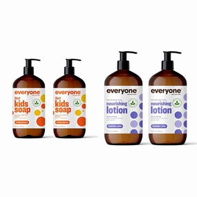 Everyone 3-in-1 Kids Soap, Body Wash, Bubble Bath, Shampoo, 32 Ounce (Pack of 2) Nourishing Hand and Body Lotion, 32 Ounce (Pack of 2), Lavender and Aloe, Plant-Based