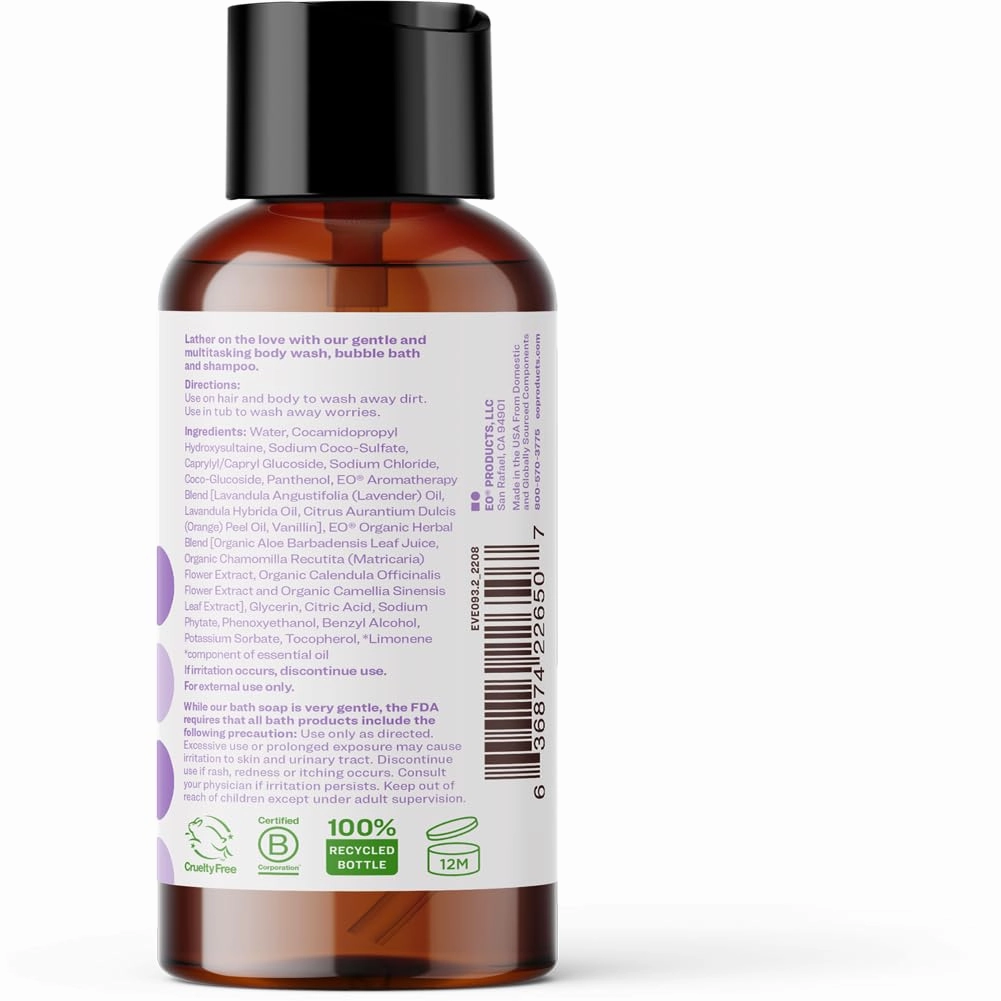 Everyone 3-in-1 Soap Body Wash, Bubble Bath, Shampoo, Travel Size, 2 Ounce (Pack of 12), Vanilla and Lavender, Coconut Cleanser with Plant Extracts and Pure Essential Oils