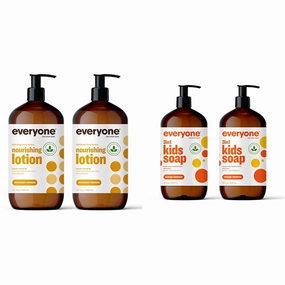 Everyone Nourishing Hand and Body Lotion & 3-in-1 Kids Soap, Body Wash, Bubble Bath, Shampoo, 32 Ounce (Pack of 2), Orange Squeeze, Coconut Cleanser with Plant Extracts and Pure Essential Oils