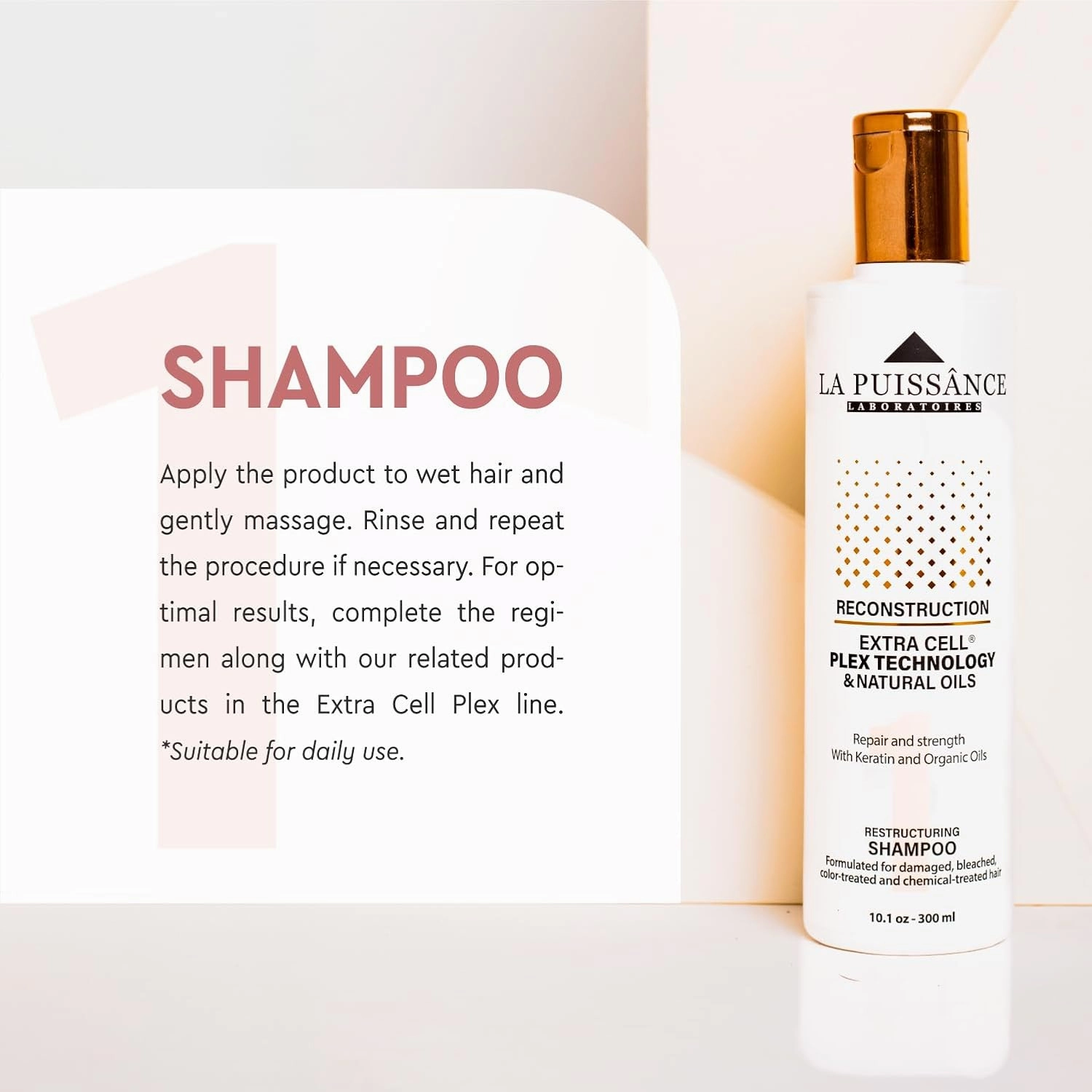 Extra Cell Plex Shampoo Step 1 - Deep Repair for Severely Damaged Hair - Ideal for Color-Treated, Bleached, and Chemically-Treated Hair - 10.1 fl oz for Home and Salon Use