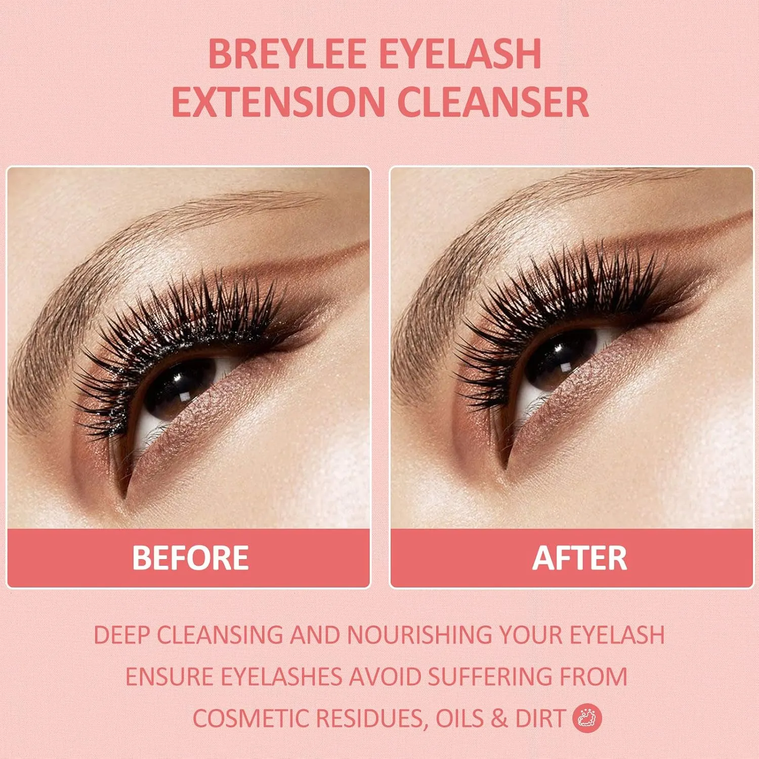 Eyelash Extension Cleanser, BREYLEEEyelash Extension Shampoo Eyelash Extension Foam & Brushes Eyelid Cleanser for Makeup Remover Paraben & Sulfate Free for Salon and Home Use(200ml, 7 fl oz)