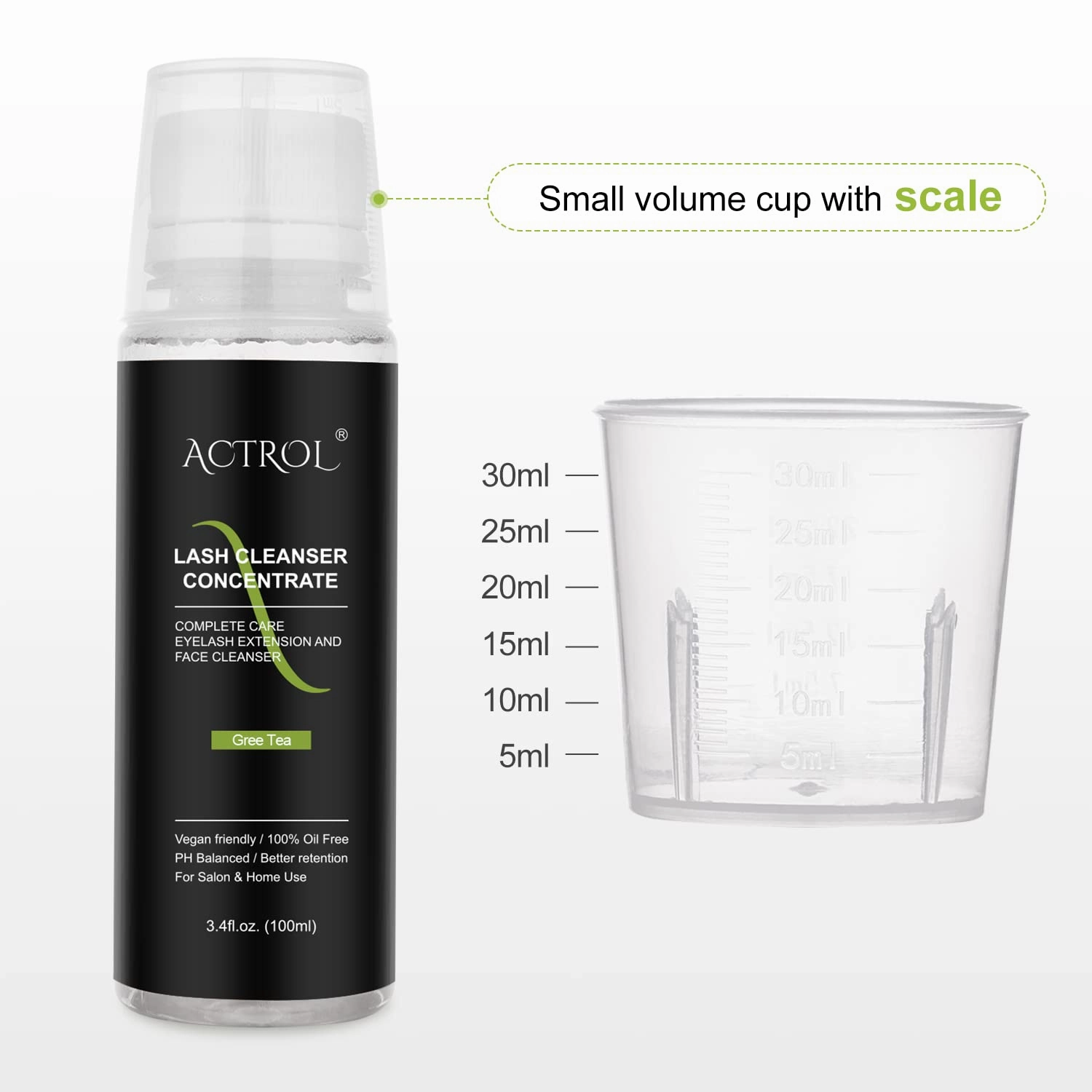 Eyelash Cleanser Concentrate 100ml Green Tea Professional Lash Shampoo Foaming Cleanser Paraben & Sulfate Free Non-lrritating Wash for Extensions Lashes with Salon Home Care-Makes 20 Bottles