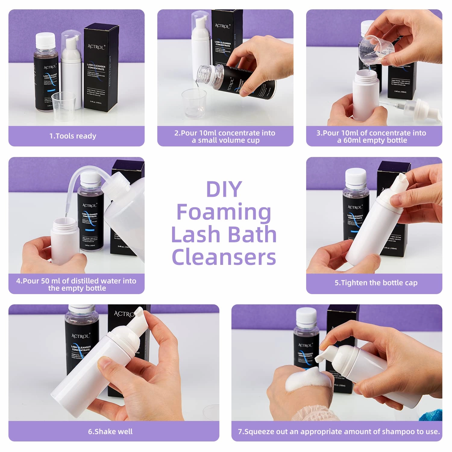 Eyelash Cleanser Concentrate 100ml Green Tea Professional Lash Shampoo Foaming Cleanser Paraben & Sulfate Free Non-lrritating Wash for Extensions Lashes with Salon Home Care-Makes 20 Bottles