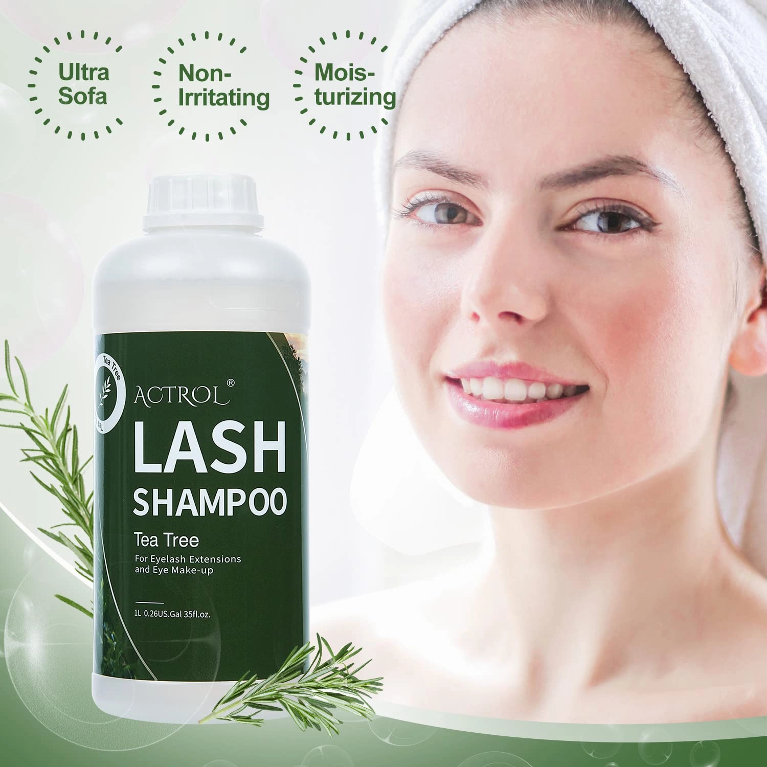 Eyelash Extension Cleanser Tea Tree 1L Natural Lash Extension Shampoo Professional Eyelid Foaming Cleanser Paraben & Sulfate Free Non-lrritating with Salon and Home Care
