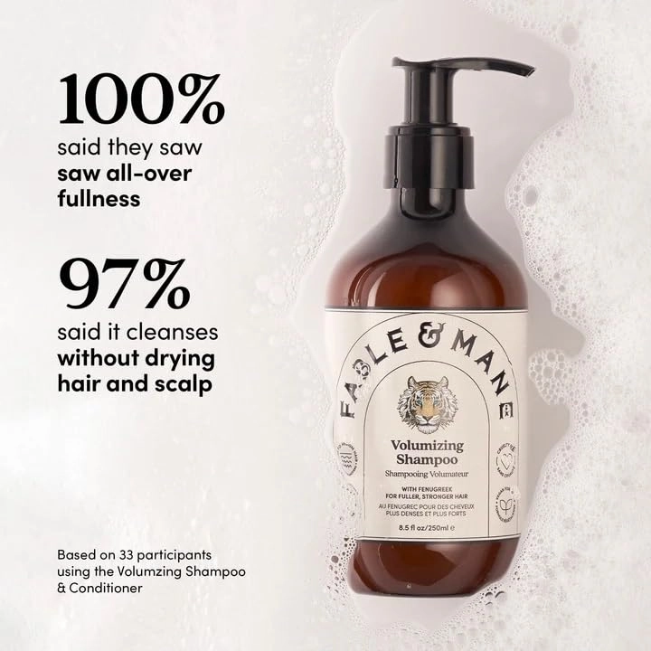 Fable and Mane Volumizing Shampoo for Fine Hair (250ml). Sulphate Free Hair Shampoo, Volume Shampoo for Fine Hair, Vegan & Cruelty-Free Volumising Hair Products - Genuine Fable & Mane Natural Shampoos