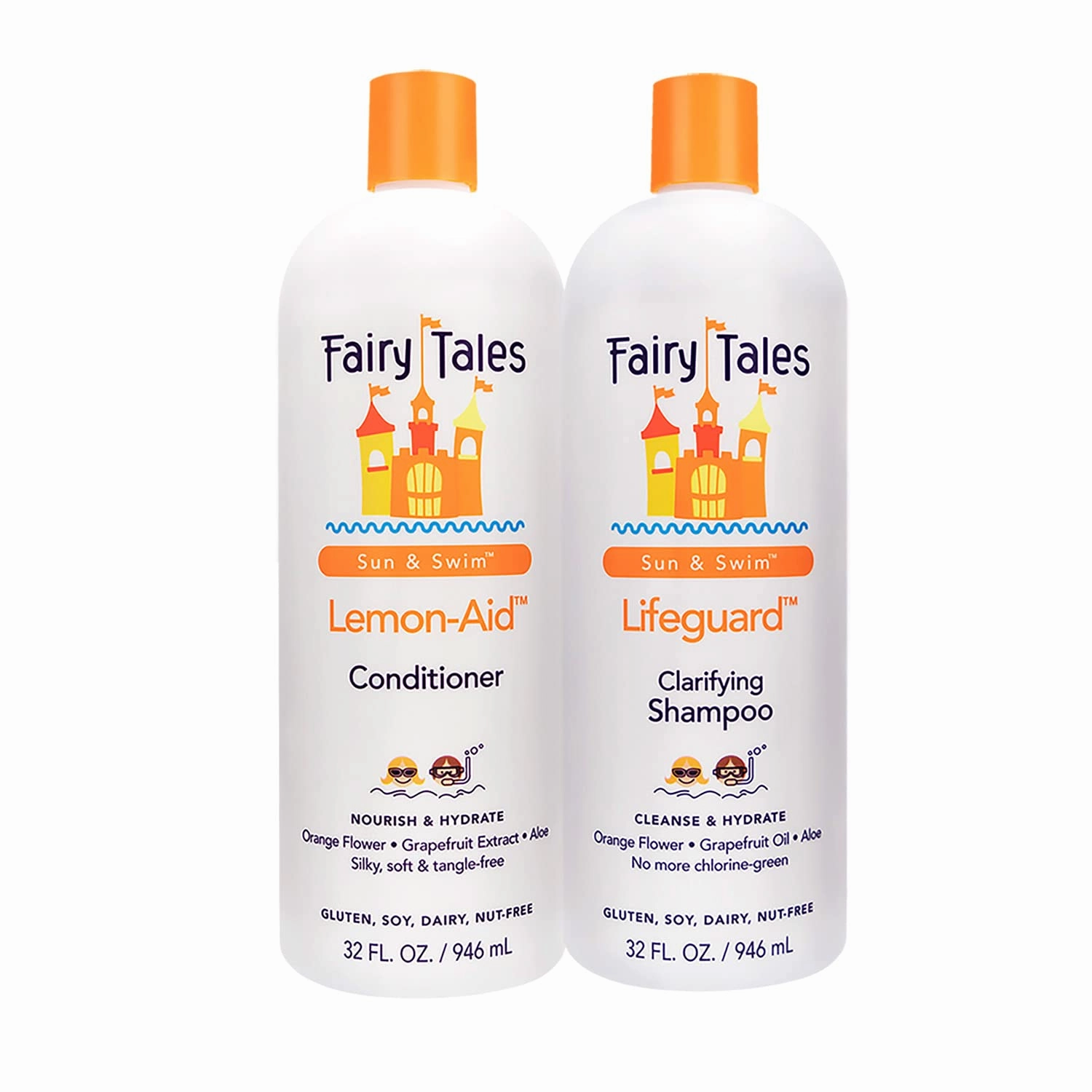 Fairy Tales Swim Shampoo and Conditioner 32oz for Kids - Chlorine Removal, Made with Natural Ingredients in the USA, No Parabens, Sulfates or Synthetic Dyes