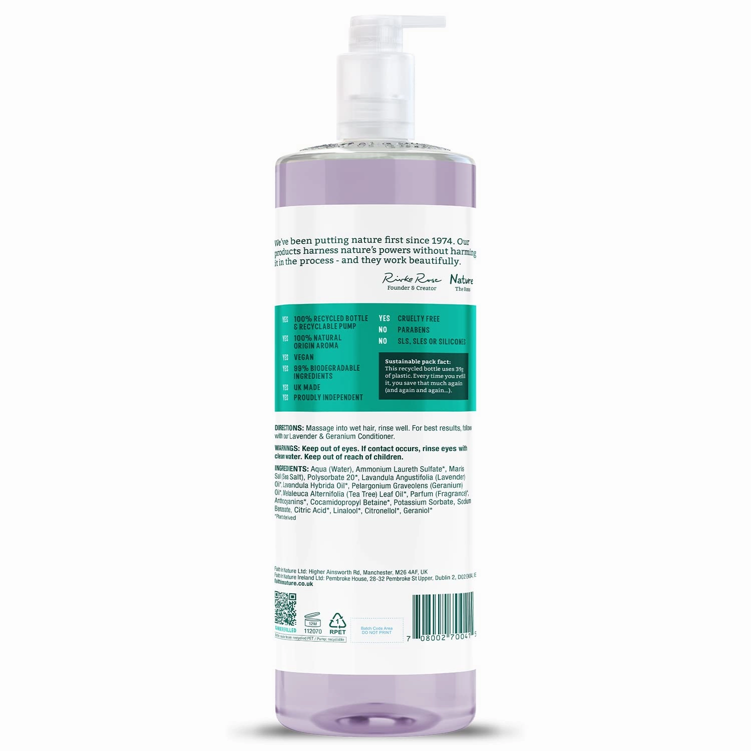 FAITH IN NATURE Natural Shampoo - Vegan & Cruelty Free, No SLS or Parabens - 33.8 fl oz Family Sized, Lavender & Geranium