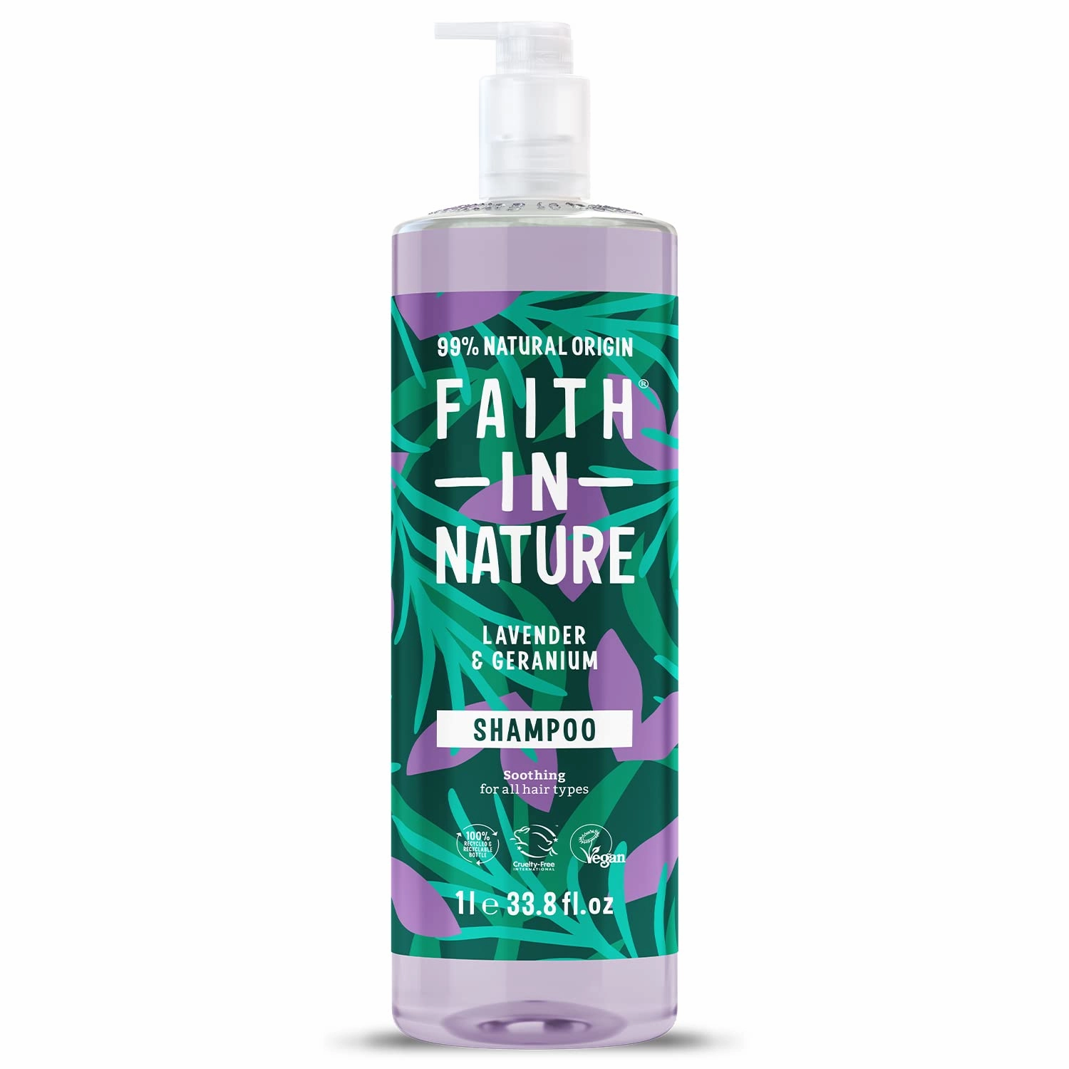 FAITH IN NATURE Natural Shampoo - Vegan & Cruelty Free, No SLS or Parabens - 33.8 fl oz Family Sized, Lavender & Geranium