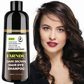 FARNDU Dark Brown Hair Dye Shampoo for Gray Hair Coverage - 3 In 1 Natural Hair Color Shampoo for Women & Men, Champu Para Canas Mujer