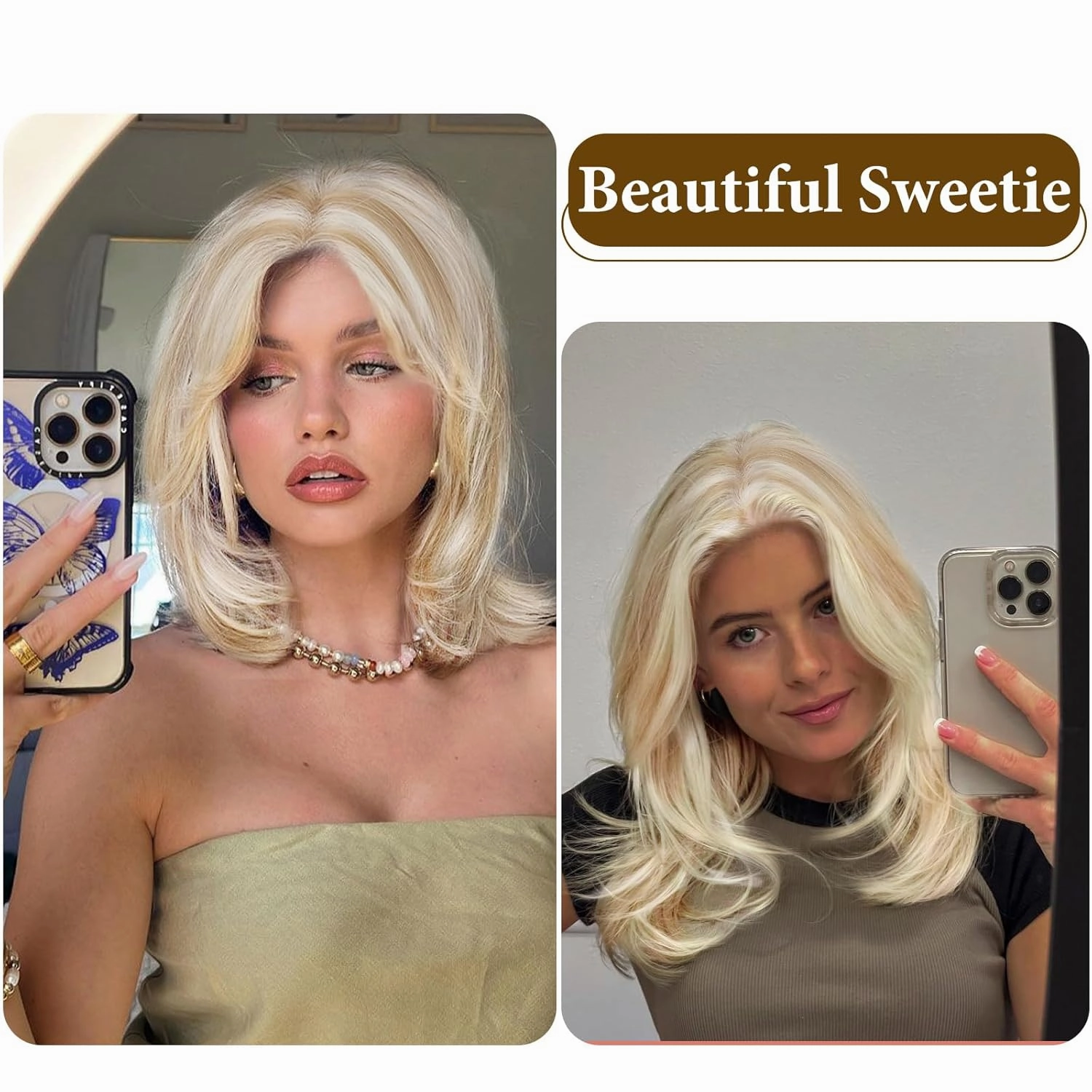 FAVE Hair Toppers 14 Inch Hair Toppers for Women Futura Fluffy Hair Pieces for Thinning Hair Large Base Kanekalon Hair Topper with Bangs (Mix Blonde, 14 inch)