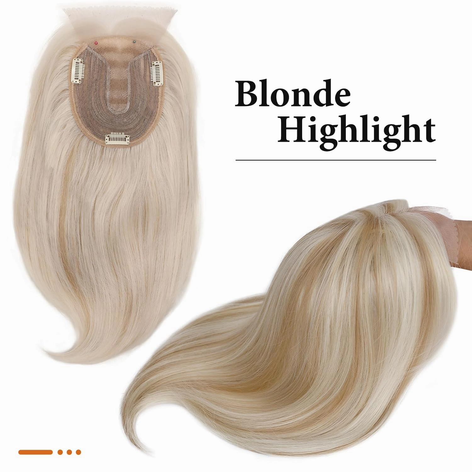FAVE Hair Toppers 14 Inch Hair Toppers for Women Futura Fluffy Hair Pieces for Thinning Hair Large Base Kanekalon Hair Topper with Bangs (Mix Blonde, 14 inch)