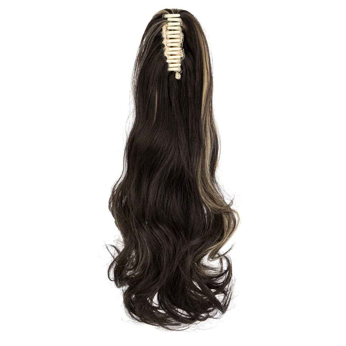 FELENDY Ponytail Extension Claw 18" 20" Curly Wavy Straight Clip in Hairpiece One Piece A Jaw Long Pony Tails for Women Ash Blonde Mix Brown