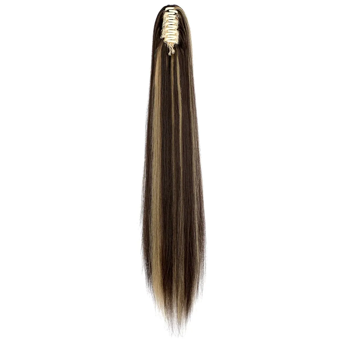 FELENDY Ponytail Extension Claw 18" 20" Curly Wavy Straight Clip in Hairpiece One Piece A Jaw Long Pony Tails for Women Ash Blonde Mix Brown