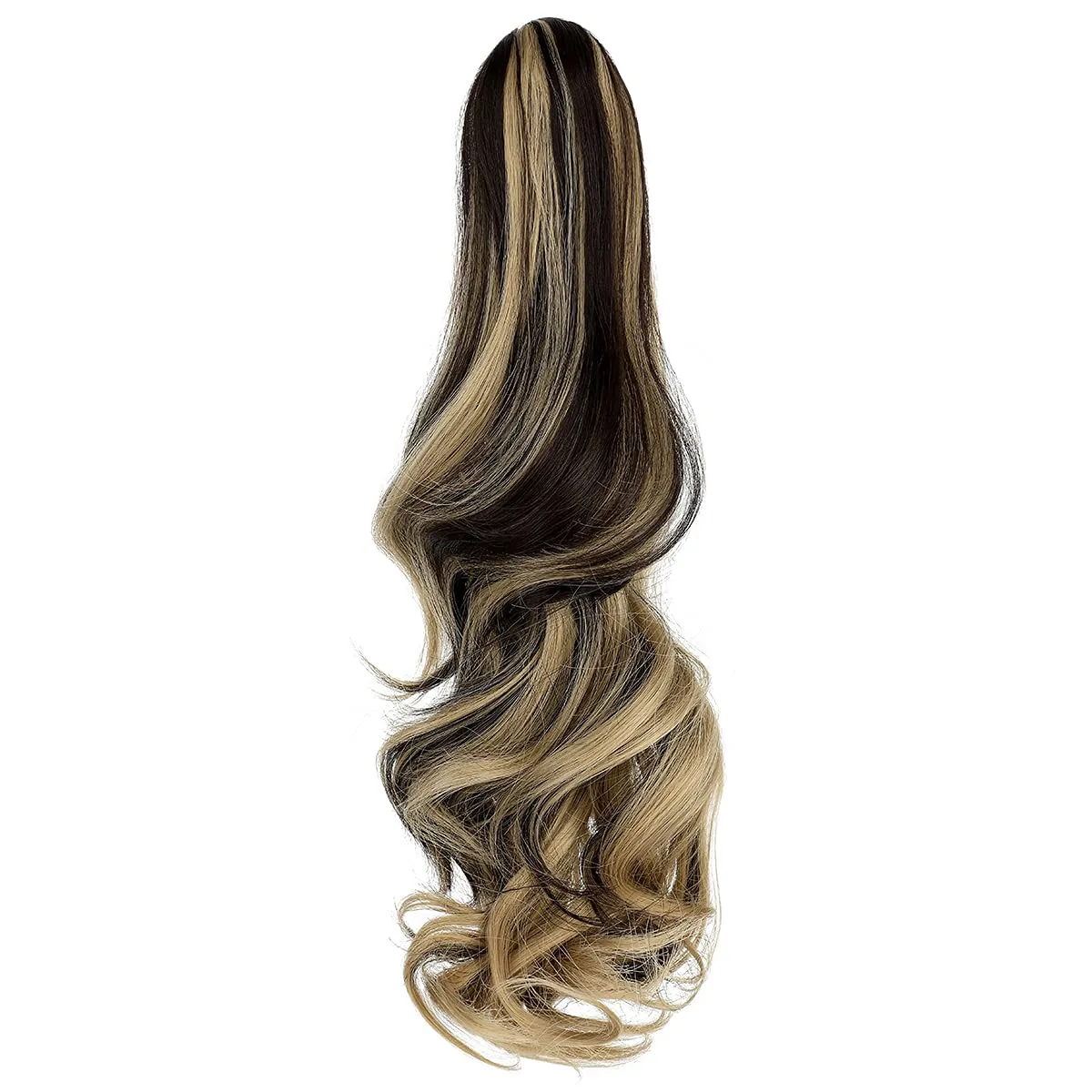 FELENDY Ponytail Extension Claw 18" 20" Curly Wavy Straight Clip in Hairpiece One Piece A Jaw Long Pony Tails for Women Ash Blonde Mix Brown