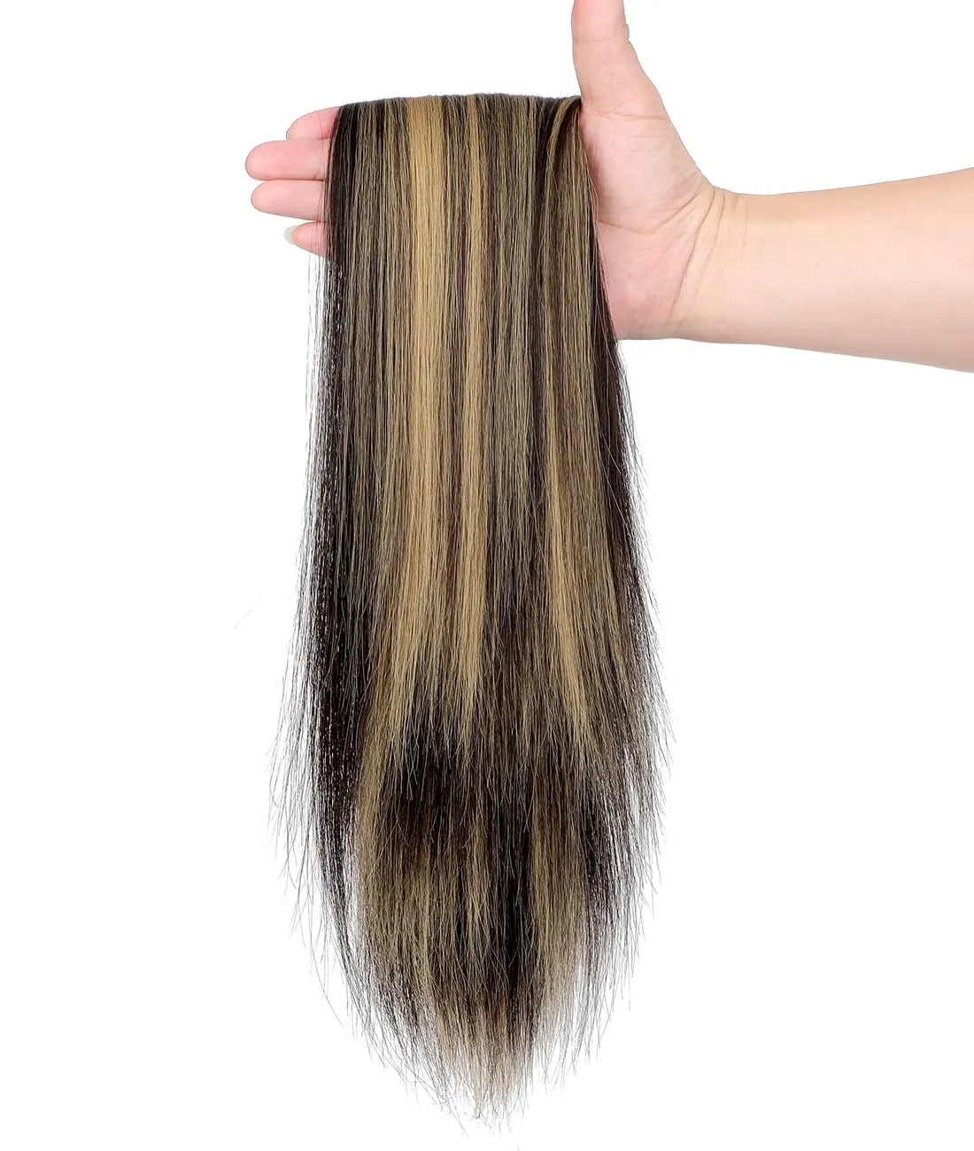 FELENDY Ponytail Extension Claw 18" 20" Curly Wavy Straight Clip in Hairpiece One Piece A Jaw Long Pony Tails for Women Ash Blonde Mix Brown