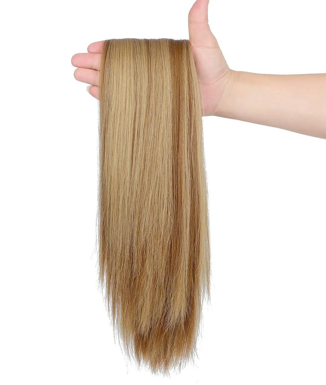 FELENDY Ponytail Extension Claw 18" 20" Curly Wavy Straight Clip in Hairpiece One Piece A Jaw Long Pony Tails for Women Ash Blonde Mix Ginger Brown