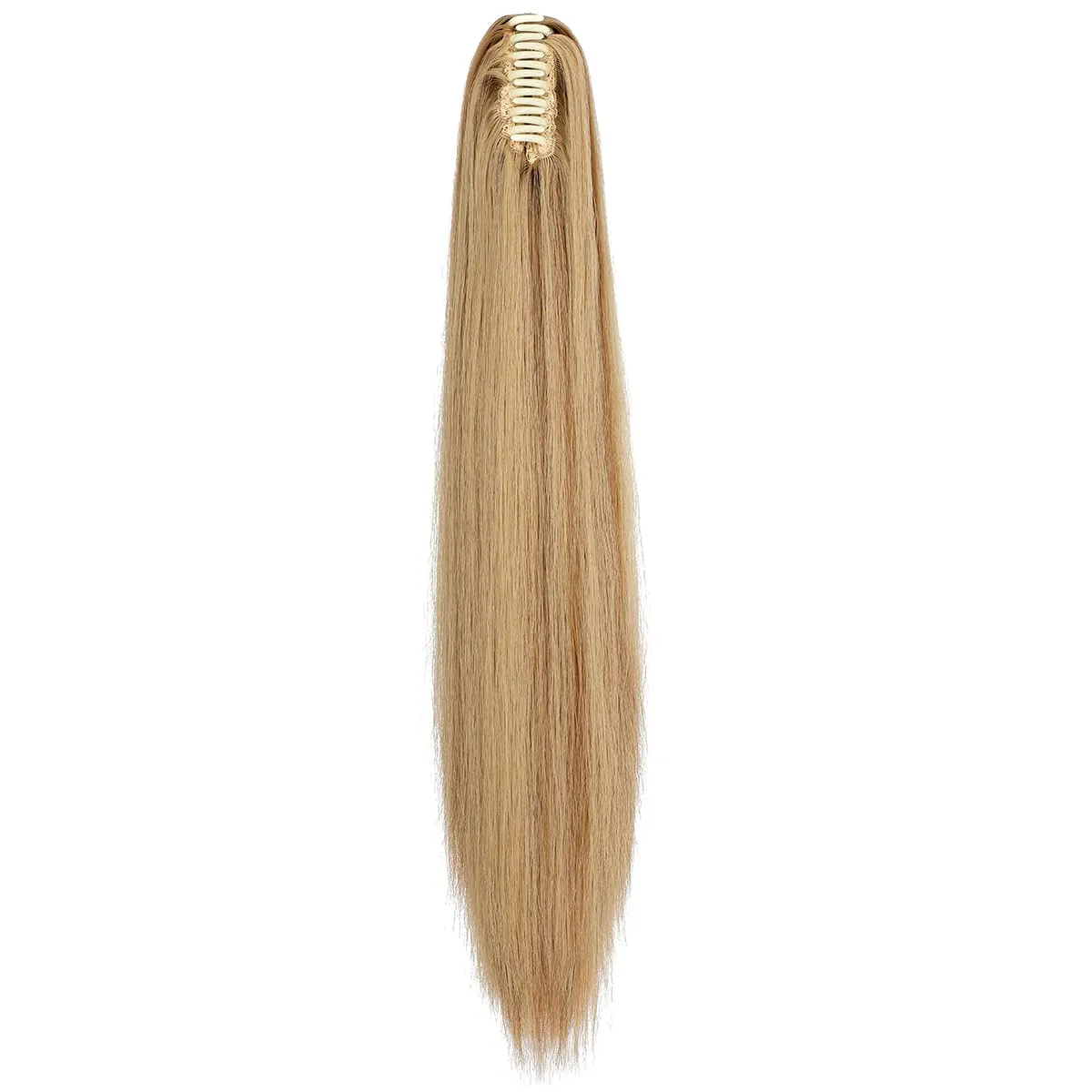 FELENDY Ponytail Extension Claw 18" 20" Curly Wavy Straight Clip in Hairpiece One Piece A Jaw Long Pony Tails for Women Ash Blonde Mix Ginger Brown