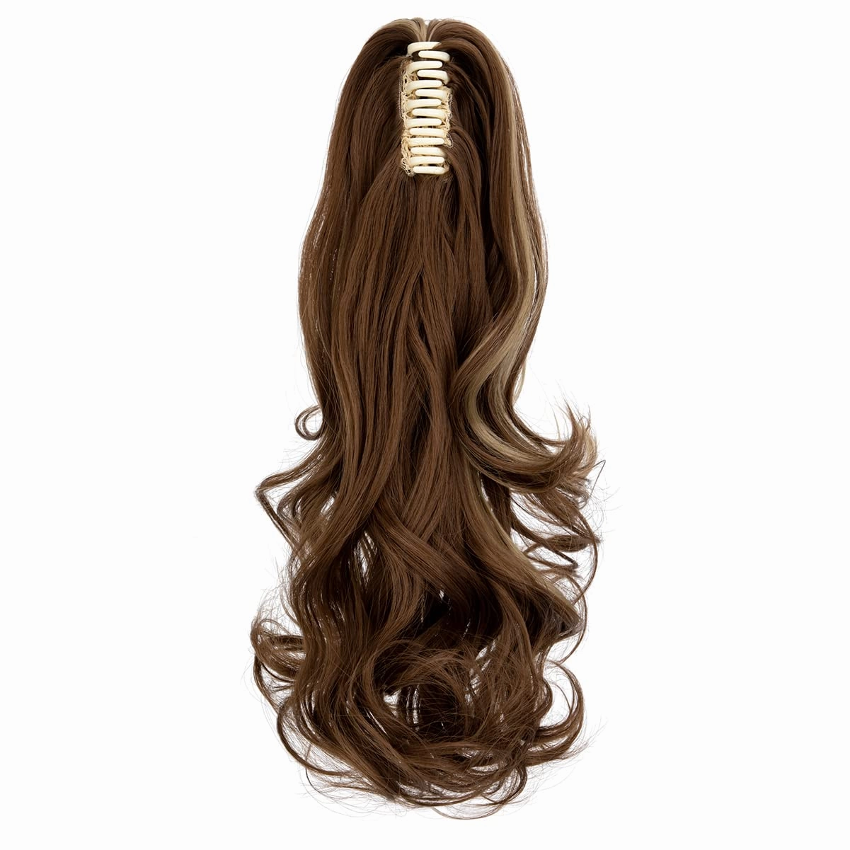 FELENDY Ponytail Extension Claw 18" 20" Curly Wavy Straight Clip in Hairpiece One Piece A Jaw Long Pony Tails for Women Ash Blonde Mix Light Brown