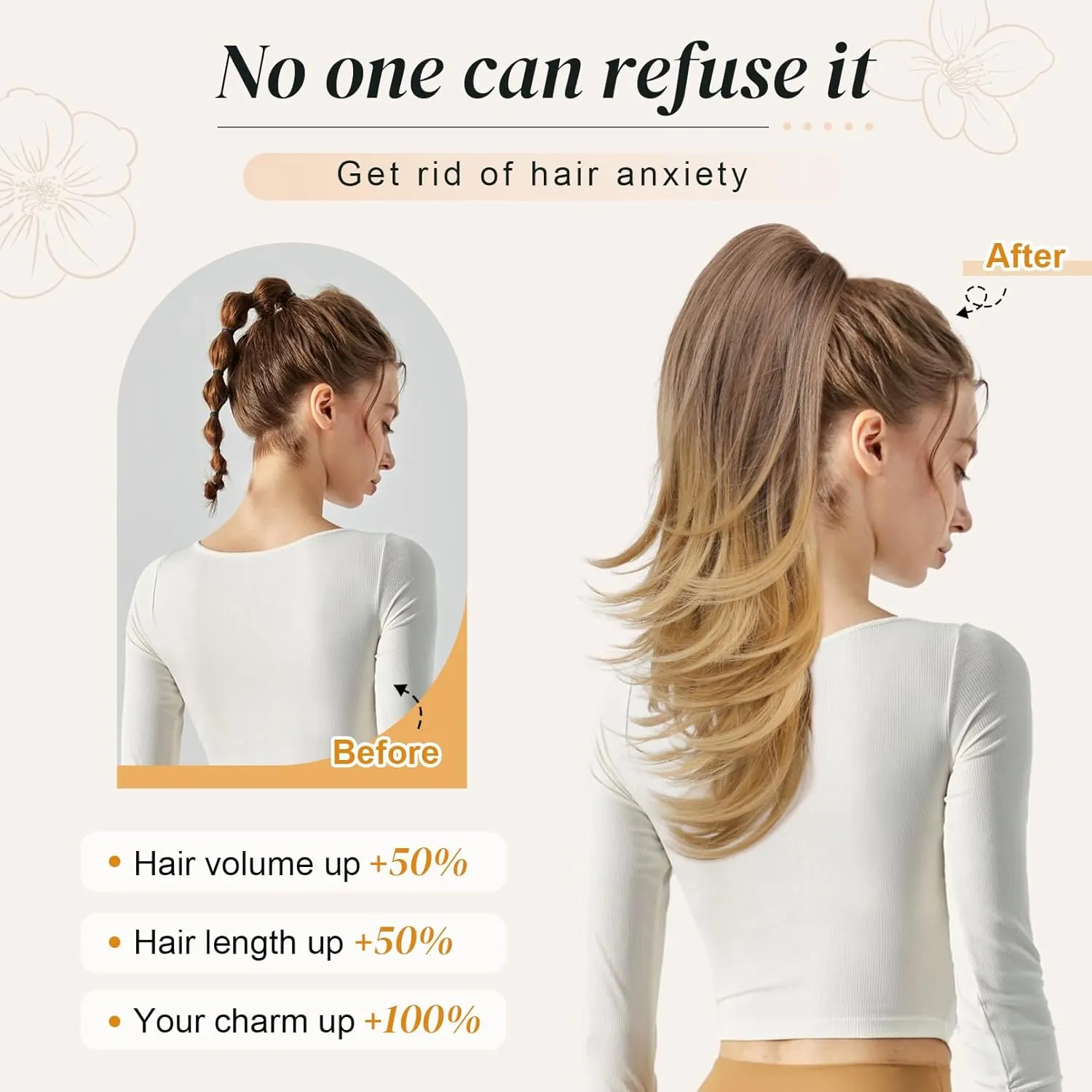 FLUFYMOOZ Ponytail Extension for Women, 20 Inch Drawstring Ponytail Hair Extension for Women, Soft Natural Looking Synthetic Pony Tails Hairpiece (Blonde with Highlights)