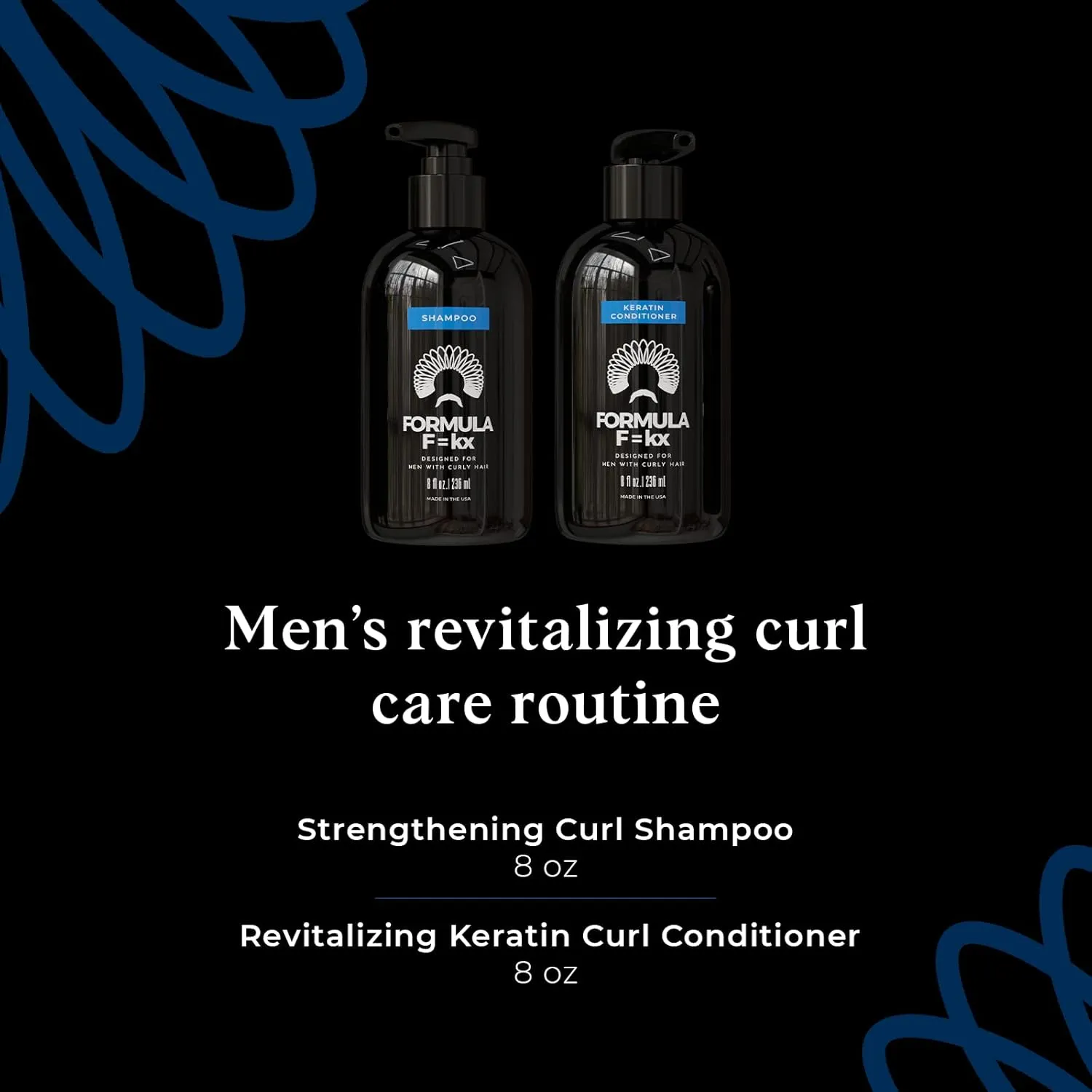 Formula F=kx - Curly Hair Product Set - Keratin, Aloe & Coffee Seed Extract Shampoo and Conditioner - For All Curl Types - Sulfate-Free - Ocean Scent - 8oz