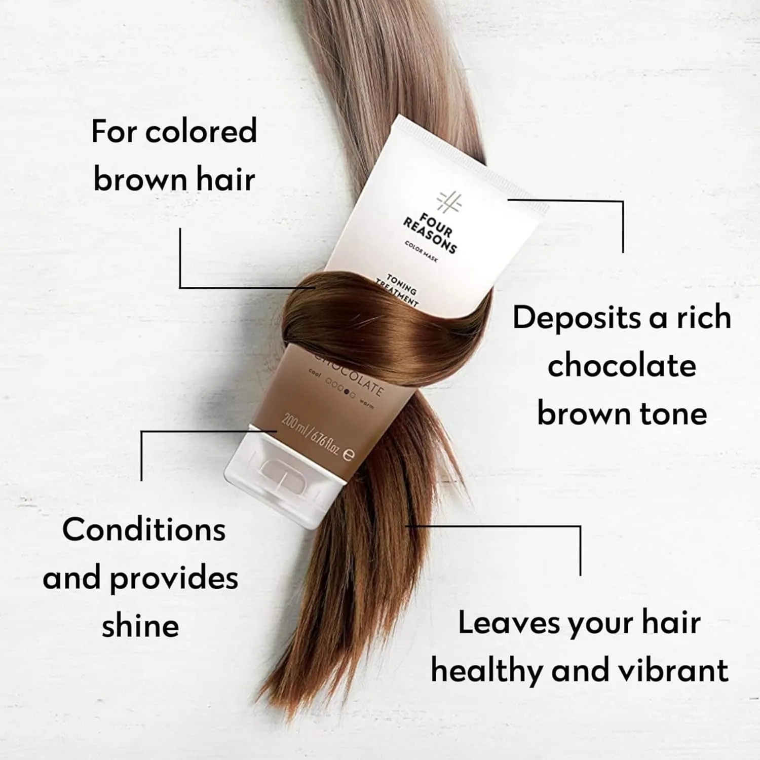 Four Reasons Color Mask - Chocolate - (27 Colors) Toning Treatment, Color Depositing Conditioner, Tone & Enhance Color-Treated Hair - Semi Permanent Hair Dye, Vegan and Cruelty-Free, 6.76 fl oz
