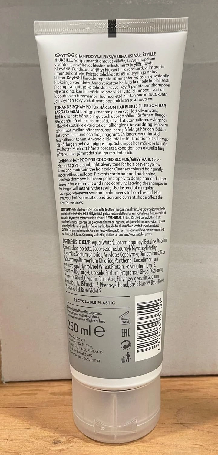 FOUR REASONS Color Depositing Shampoo for Color Treated Hair - Platinum Blonde/Grey, Sulfate Free Grey Hair Toner, , 8.45 Fl Oz