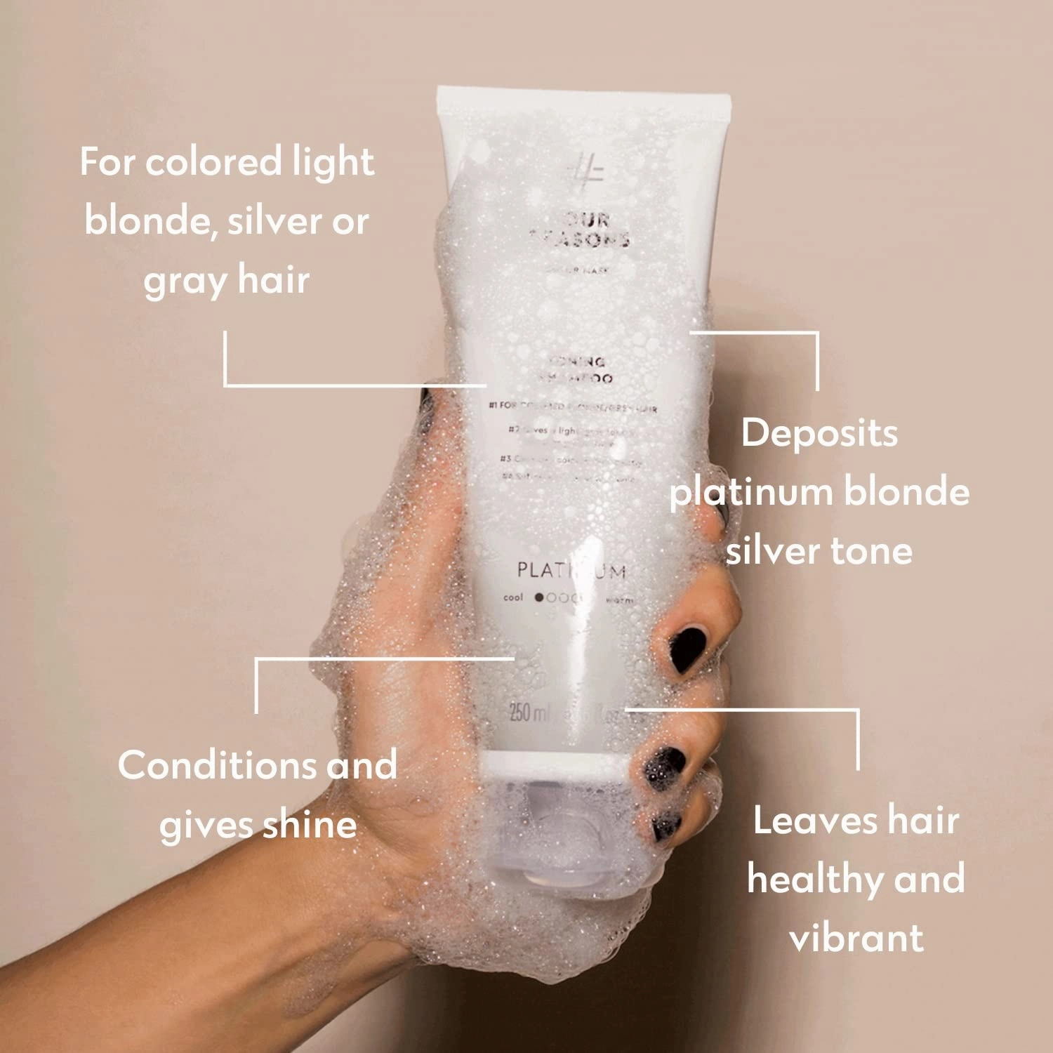 FOUR REASONS Color Depositing Shampoo for Color Treated Hair - Platinum Blonde/Grey, Sulfate Free Grey Hair Toner, , 8.45 Fl Oz