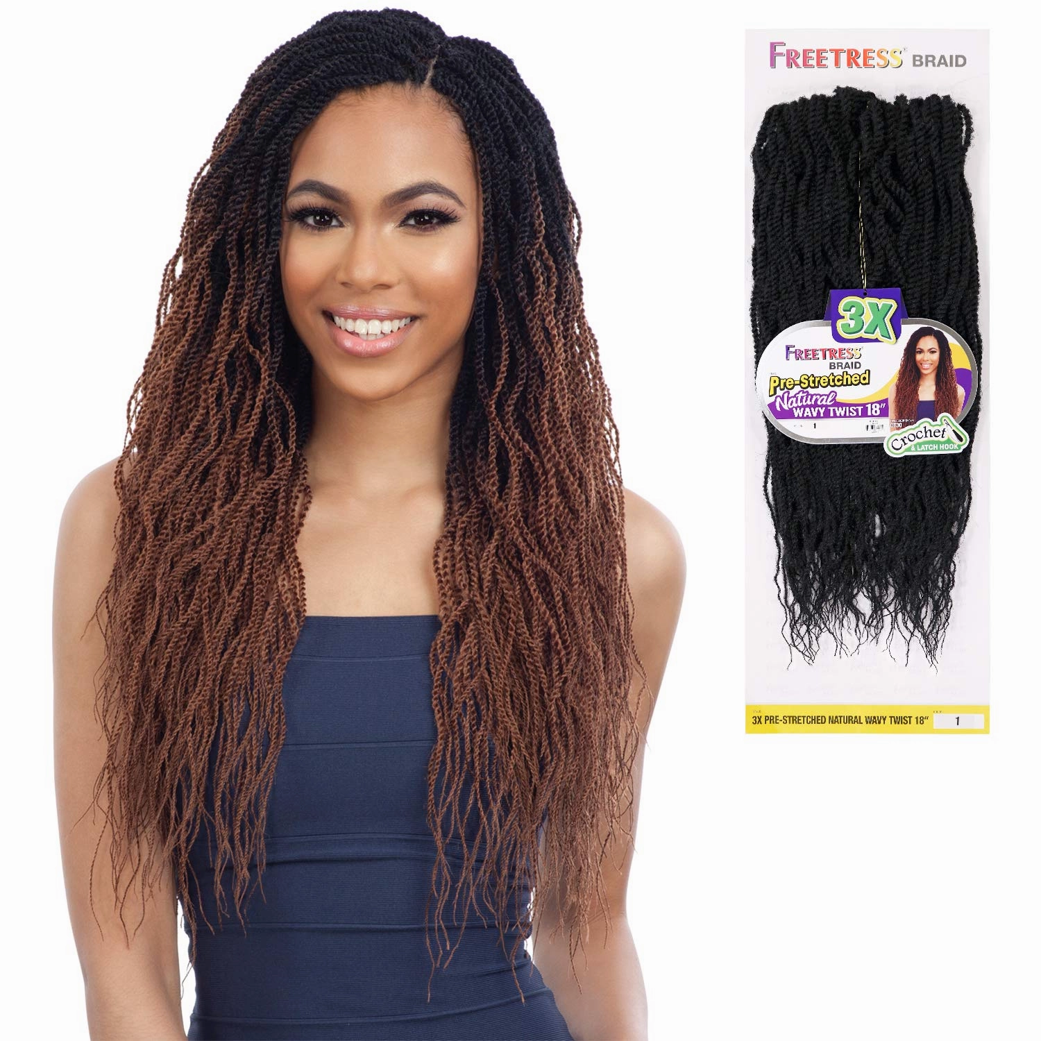Freetress Synthetic Crochet Braid - 3X PRE-STRETCHED NATURAL WAVY TWIST 18" (OT30)