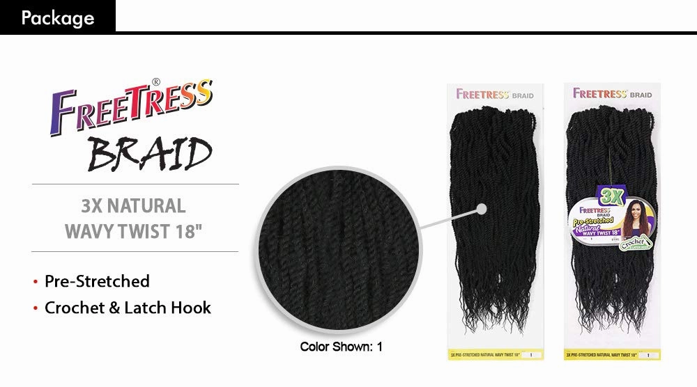 Freetress Synthetic Crochet Braid - 3X PRE-STRETCHED NATURAL WAVY TWIST 18" (OT30)
