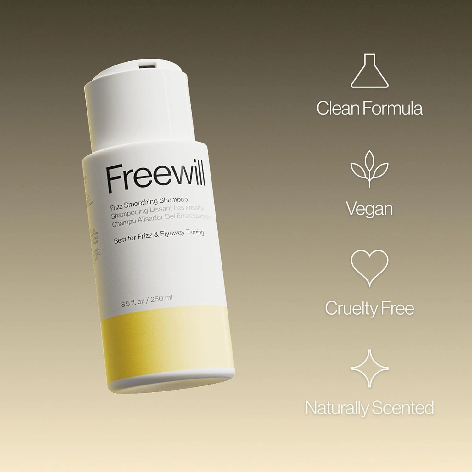 Freewill Frizz Smoothing Shampoo, Sulfate-Free Cleanser with Shea Butter, Coconut Oil & Jojoba, Vegan Hydrating Shampoo for Curly, Wavy, Frizzy, Dry Hair, Lightweight Moisture Boost, 8.5 fl oz
