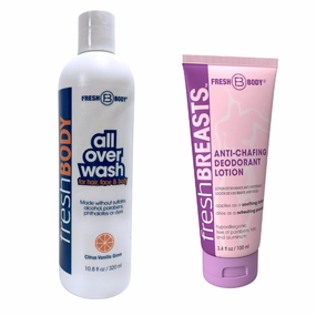 Fresh Breasts Lotion & Fresh Body Care Duo – Anti-Chafing Deodorant Cream for Women   2-in-1 All Over Body Wash & Shampoo – Soothing, Moisturizing, Long-Lasting Citrus Vanilla Scent, 10.8oz   3.4oz