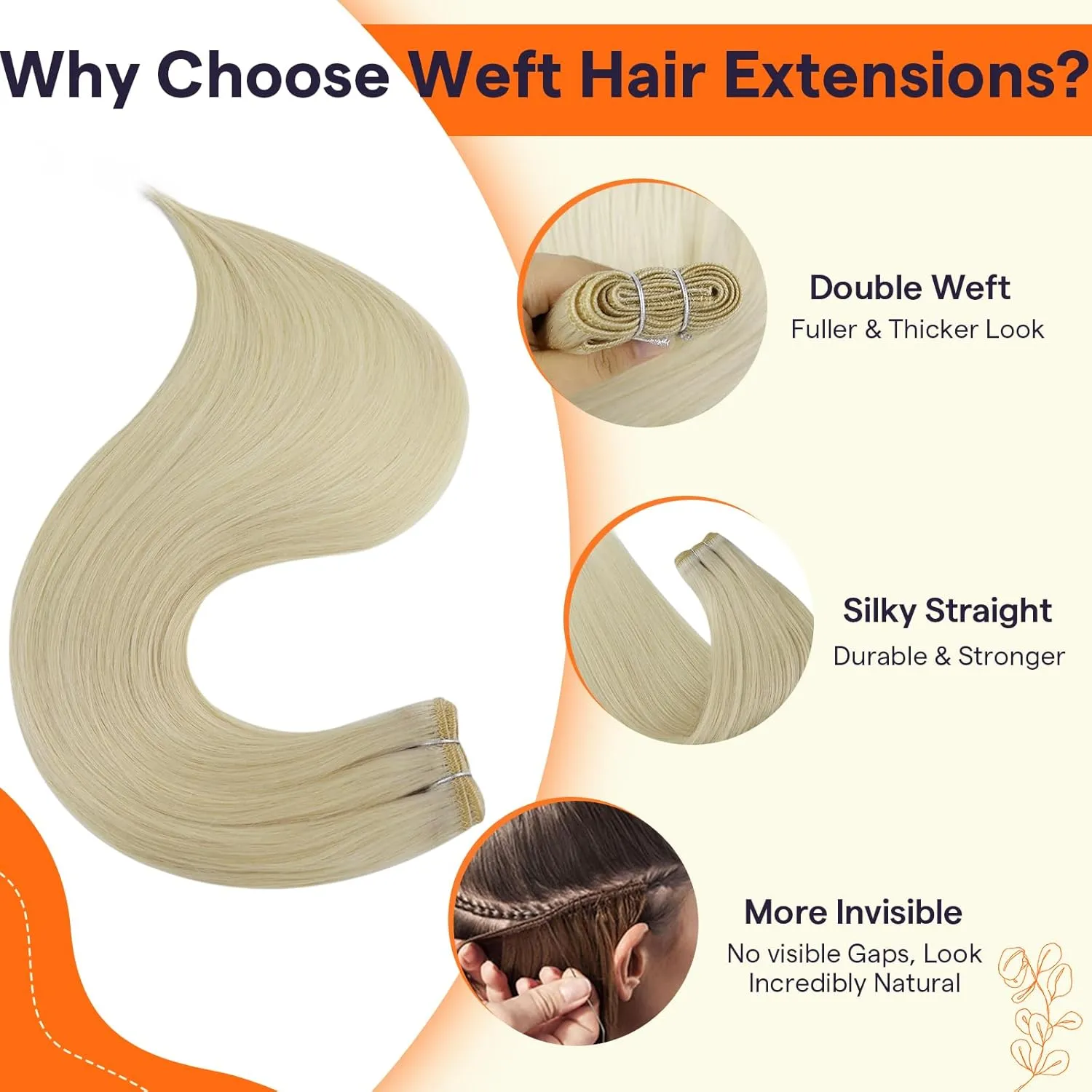 Full Shine Weft Hair Extensions Human Hair Color Platinum Blonde Sew In Hair Extensions Real Huamn Hair Remy Straight Hair Weft Extensions Blonde Straight Human Hair Bundles 105G 22 Inch