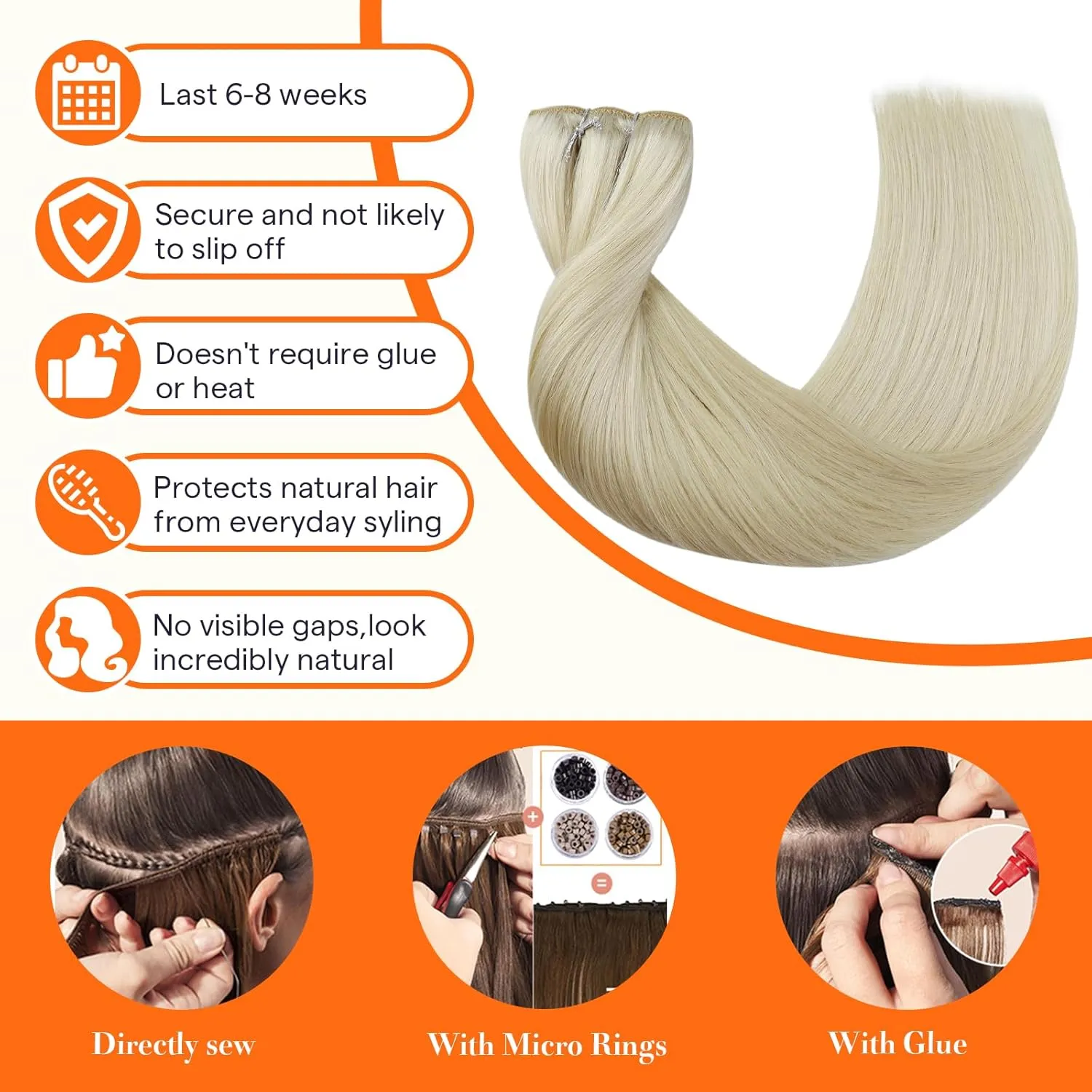 Full Shine Weft Hair Extensions Human Hair Color Platinum Blonde Sew In Hair Extensions Real Huamn Hair Remy Straight Hair Weft Extensions Blonde Straight Human Hair Bundles 105G 22 Inch