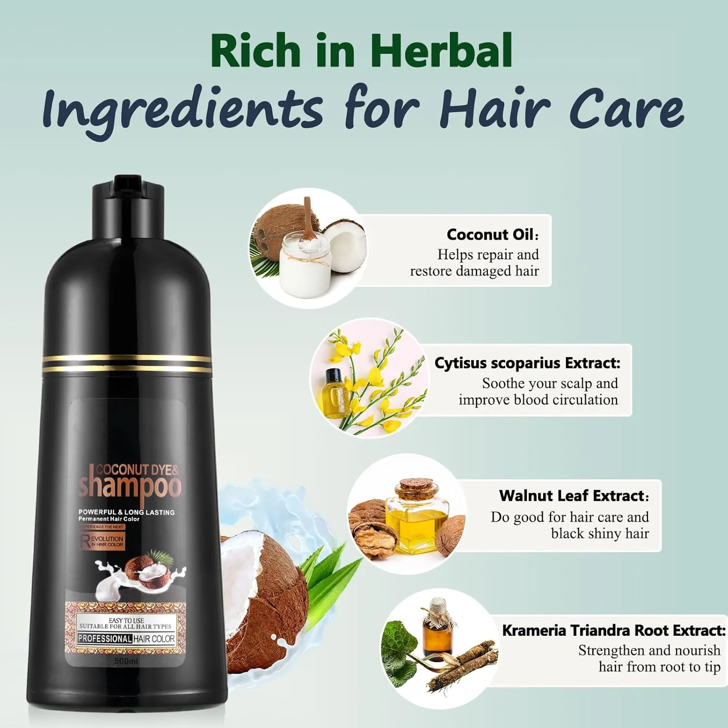 FVQUHVO Light Brown Hair Shampoo for Dark Hair-Instant Hair Dye Shampoo 3 in 1 for Women & Men - Herbal Brown Shampoo Colors in 15 Minutes & Long Lasting Dye 16.90 Fl Oz(Light Brown)