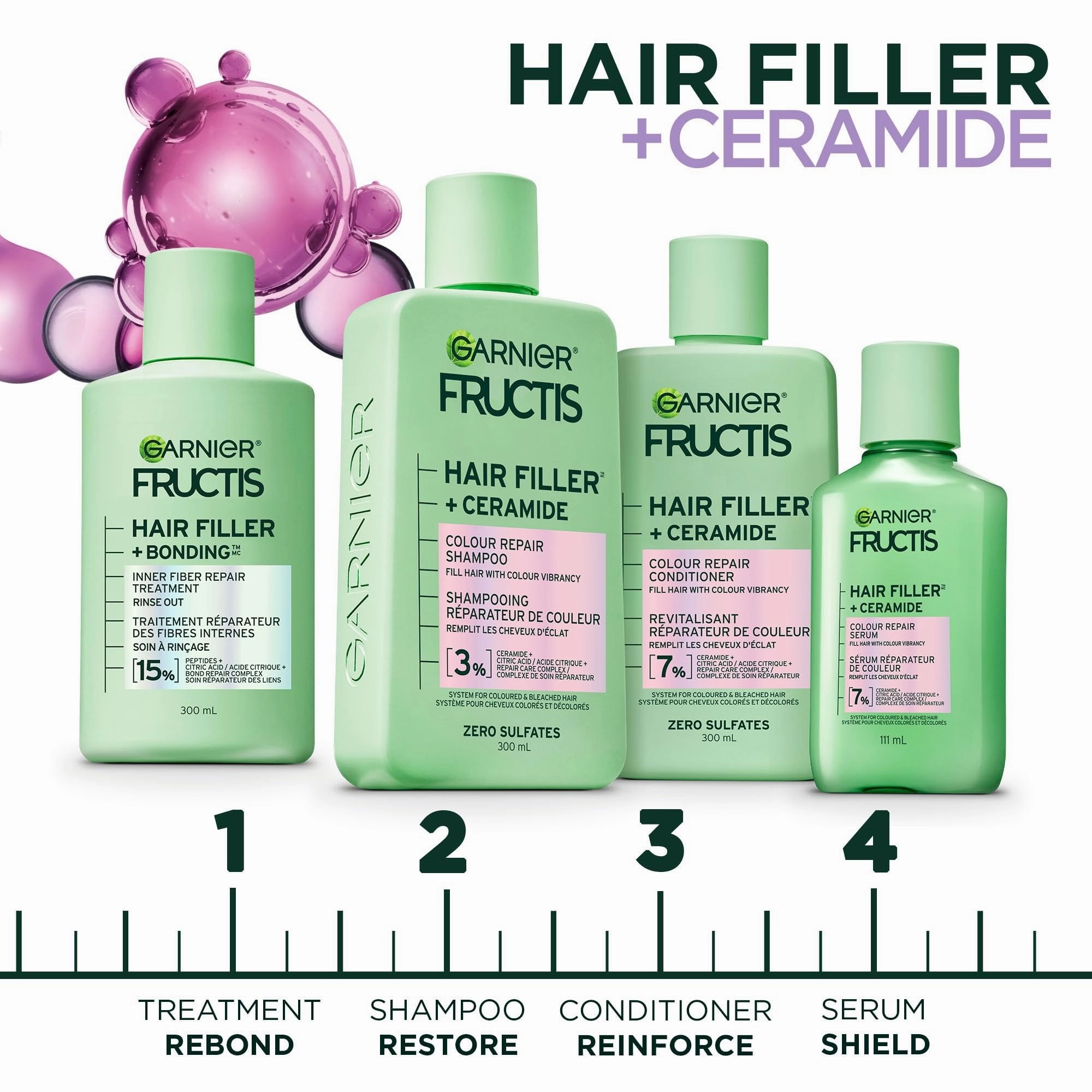Garnier Fructis Hair Filler Color Repair Conditioner with Ceramide, Smoothing & Sulfate Free Conditioner for Colored, Bleached Hair, 10.1 Fl Oz, 1 Count