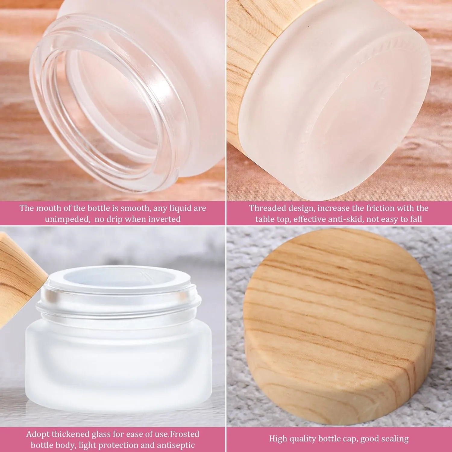 Geiserailie Glass Cosmetic Containers Empty Sample Jars with Leak Proof Lids Makeup Sample Containers for Lotion Cream Cosmetic(60 Pieces,5 Gram)