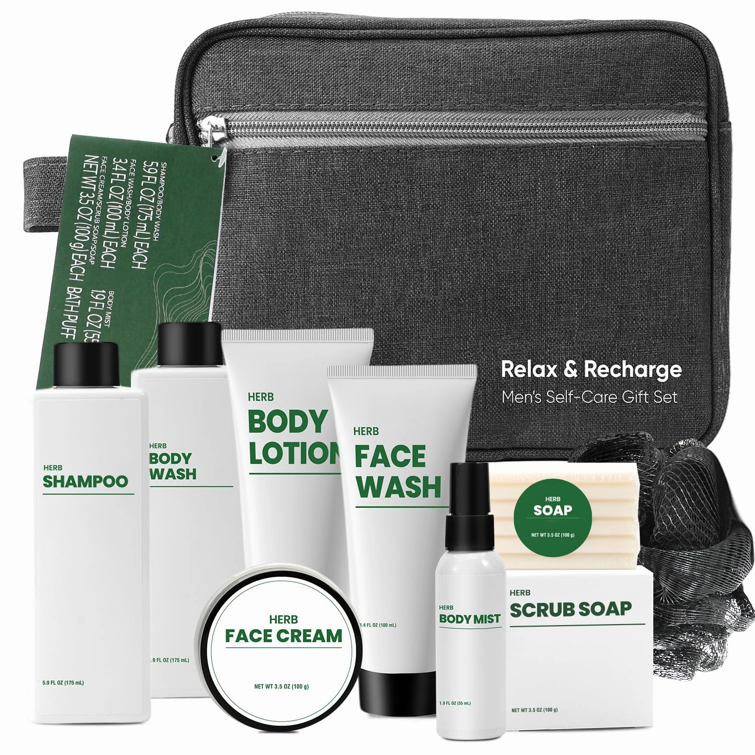 Gift Baskets for Men, 10 Pcs Herbal Mens Spa Set, Bath and Body Fathers Day Gift Baskets Includes Shower Gel, Face Wash, Face Cream & More, Fathers Day Gifts for Husband Dad, Birthday Gifts for Men