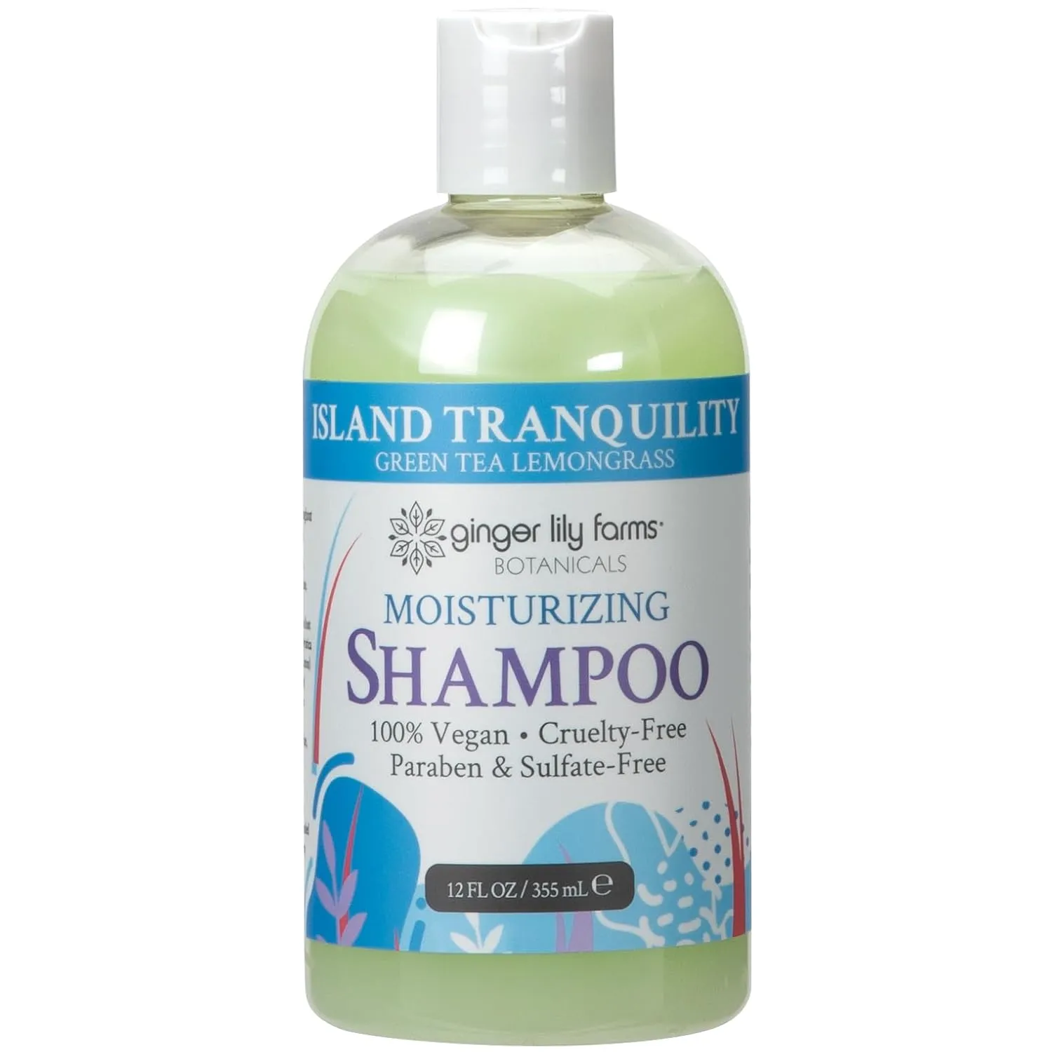 Ginger Lily Farms Botanicals Moisturizing Shampoo for All Hair Types, Island Tranquility, 100% Vegan & Cruelty-Free, Green Tea Lemongrass Scent, 12 Fl Oz (Pack of 6)