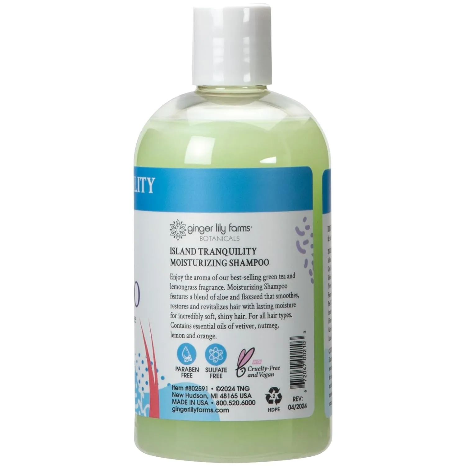 Ginger Lily Farms Botanicals Moisturizing Shampoo for All Hair Types, Island Tranquility, 100% Vegan & Cruelty-Free, Green Tea Lemongrass Scent, 12 Fl Oz (Pack of 6)