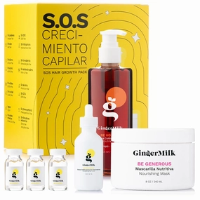 GINGER MILK SOS Hair Growth Kit with Biotin & Ginger, Vegan Hair Care Set with Growth Serum, Shampoo, Nourishing Mask & ampoule. Natural Formula Strengthens Roots, Reduces Hair Loss