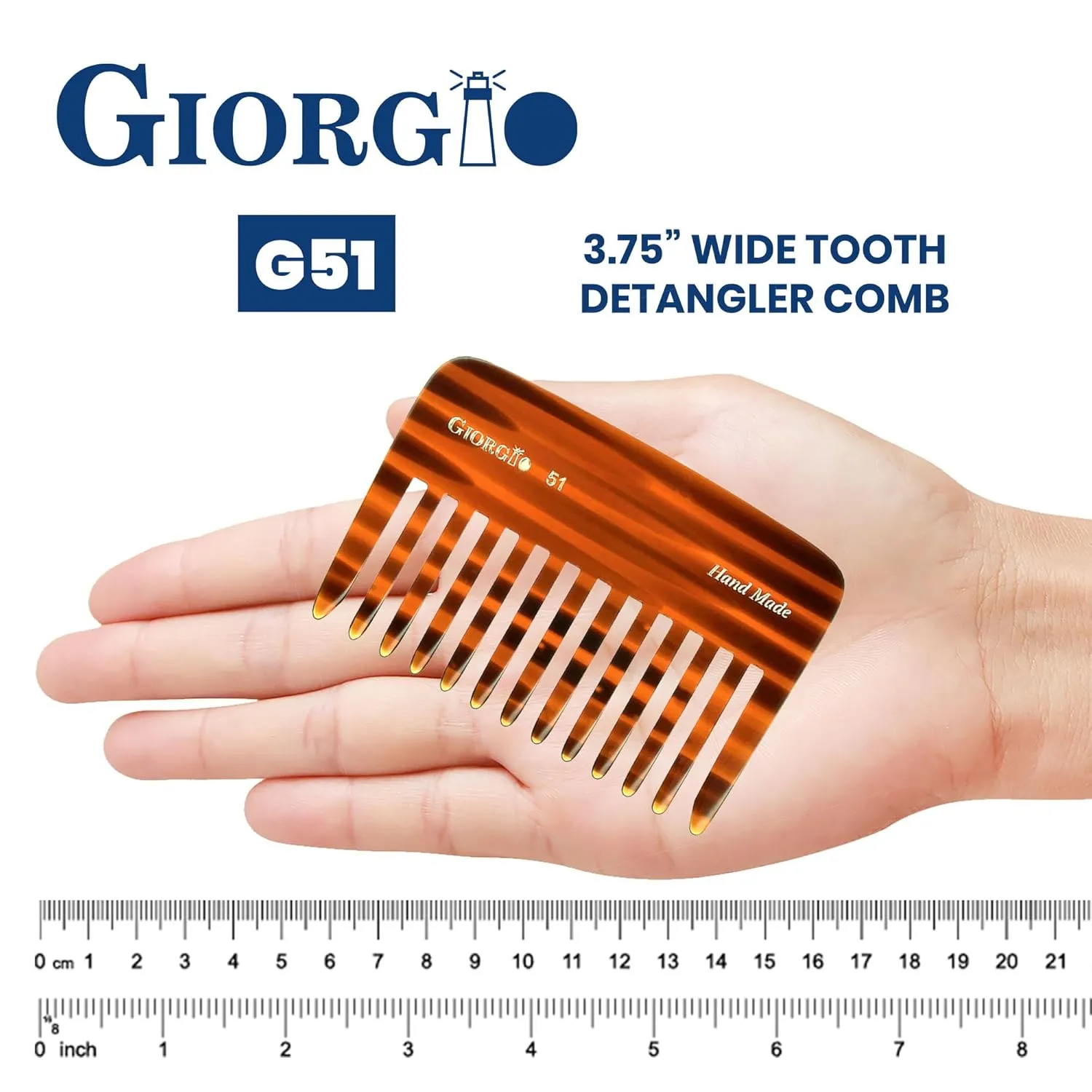 Giorgio G51 Wide Tooth Combs for Women Detangling Comb, Wide Teeth Pocket Comb for Thick Curly Wavy Hair. Hair Detangler Comb For Wet and Dry Everyday Care. Handmade, Saw-Cut and Hand Polished (3.75")