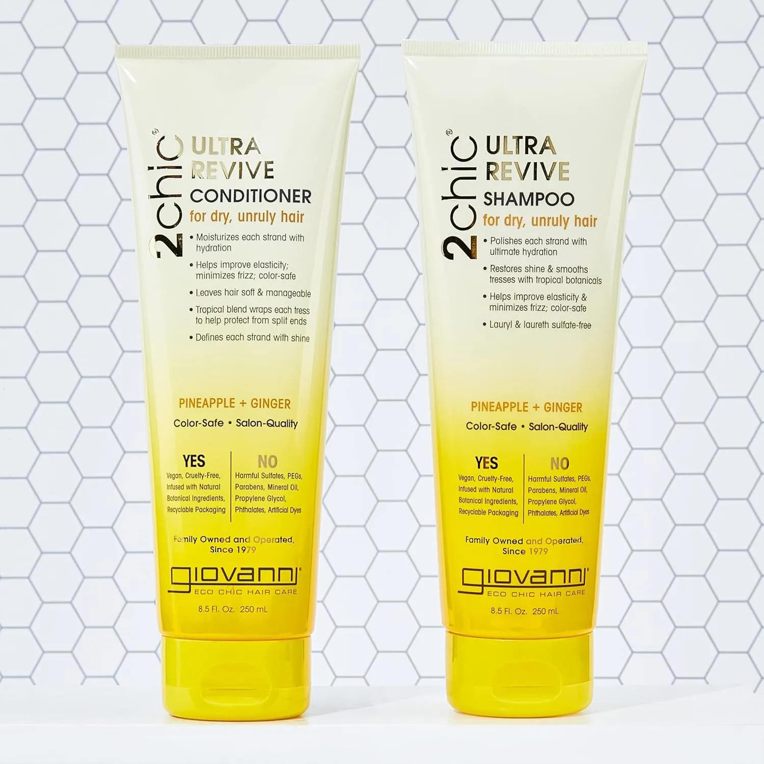 GIOVANNI 2chic Ultra-Revive Shampoo & Conditioner - Pineapple & Ginger to Moisturize Dry Unruly Hair, Aloe Vera, Pro-Vitamin B5, Lauryl & Laureth Sulfate Free, Color Safe - 24 oz (2 Pack)