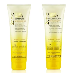GIOVANNI 2chic Ultra-Revive Shampoo & Conditioner - Pineapple & Ginger to Moisturize Dry Unruly Hair, Aloe Vera, Pro-Vitamin B5, Lauryl & Laureth Sulfate Free, Color Safe - 8.5 oz (2 Pack)