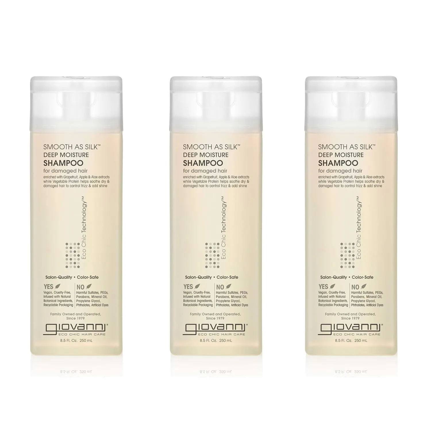 GIOVANNI Eco Chic Smooth as Silk Deep Moisture Shampoo - Apple   Aloe Extracts, Calms Frizz, Detangles, Wash & Go, Lauryl & Laureth Sulfate Free, Paraben Free, Color Safe - 8.5 oz (Pack of 3)